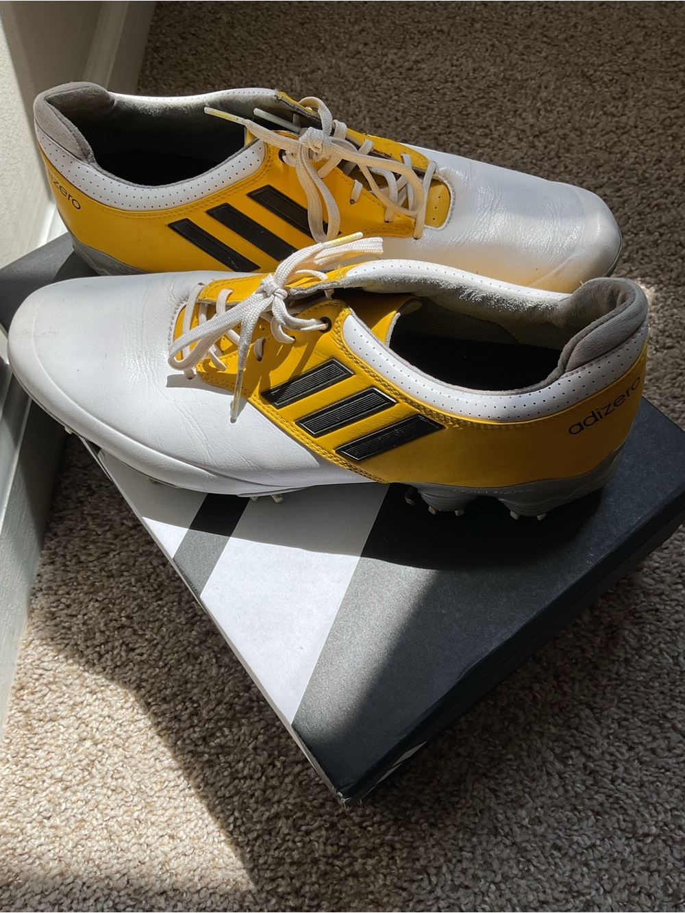 adidas Men’s White & Yellow Adizero Golf Cleats